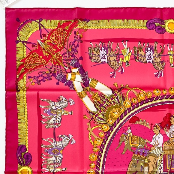 NWT Auth Hermès Carré 90 "Caparacons" in Fuchsia and Rose - Picture 7 of 10